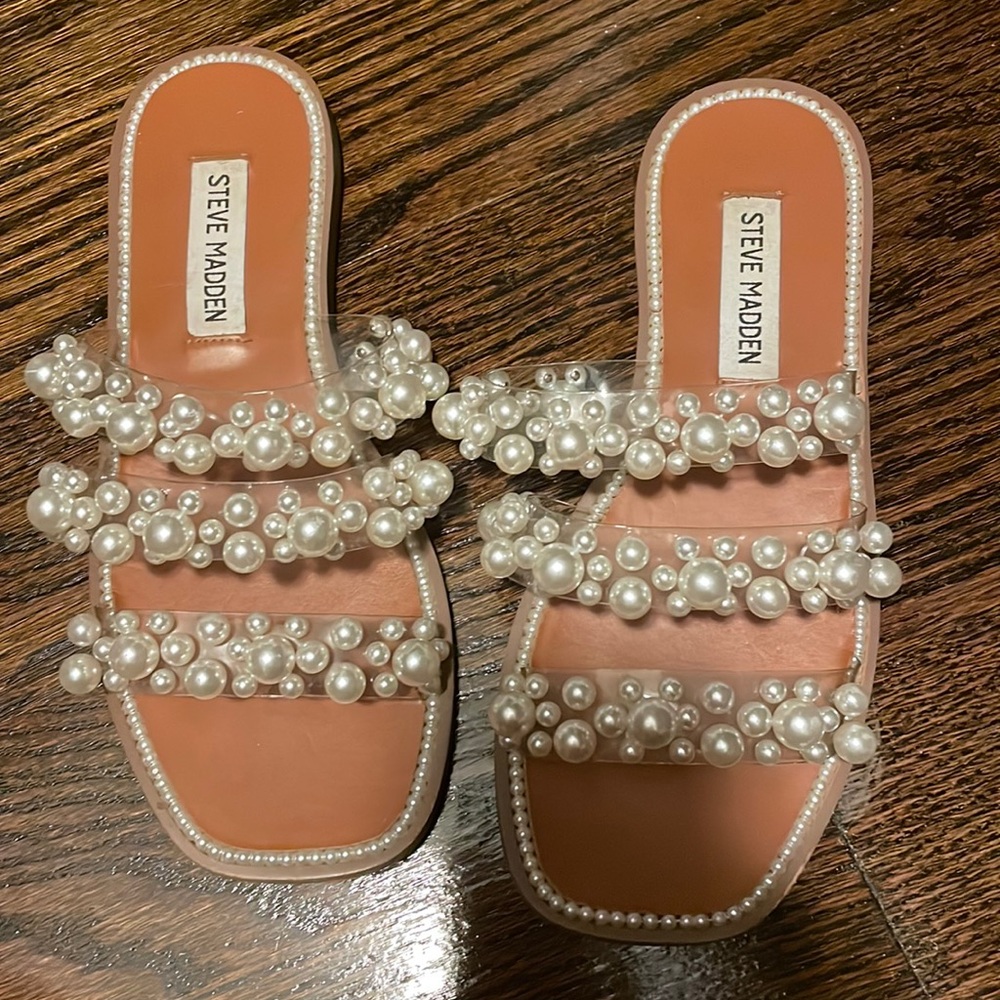 Steve Madden pearl with clear strap sandals